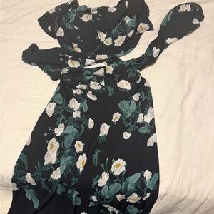 Olivaceous Black Floral Maxi set with wrap top and maxi skirt with slit